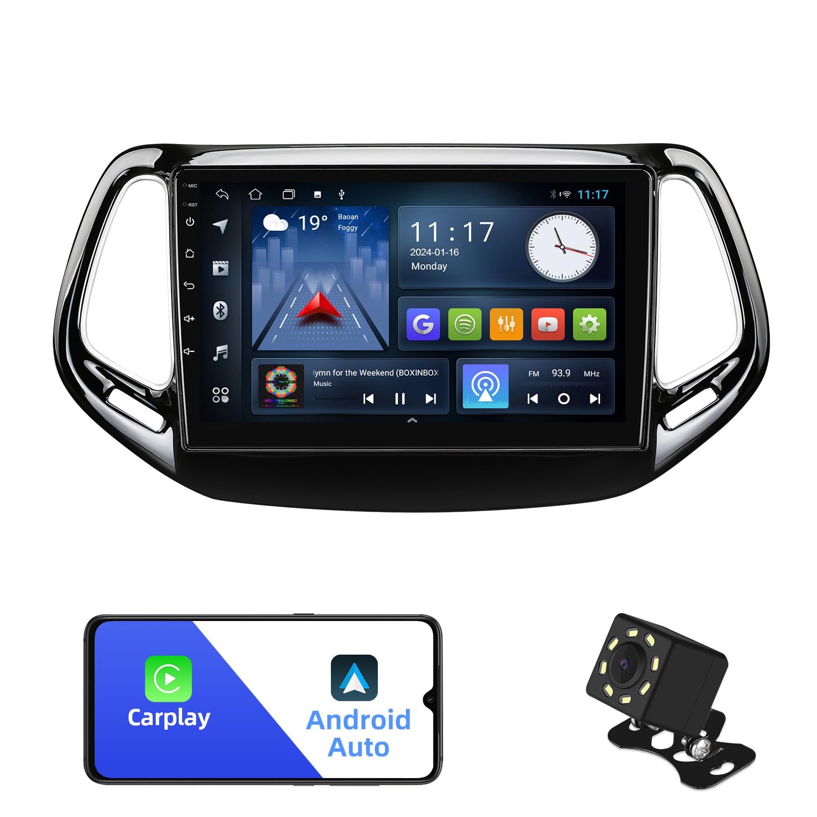 10.1" Carplay Car Stereo Radio Navi For Jeep Compass 2017-2019 Android,2+32G Android 12 Double Din Car Stereo for Jeep Compass 2 MP 2017-2019 with 10.1 Inch Touchscreen Radio Built-in Wireless Carplay/Android Auto/GPS/Bluetooth/FM/AUX-in/SWC/Backup Camera