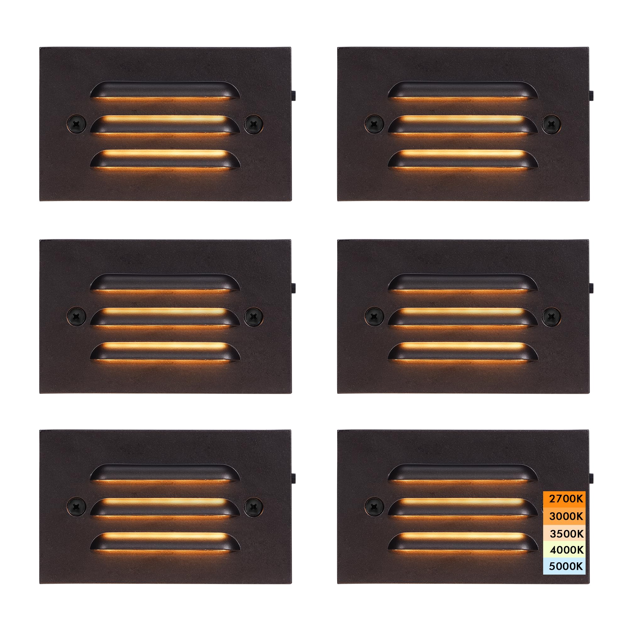 CLOUDY BAY 4 Inch 5CCT 12V 4W Low Voltage LED Step Light with Horizontal Louvered Faceplate for Steps Decks Stairs,Outdoor Stair Lights,Wet Locations,6 Pack,Oil Rubbed Bronze