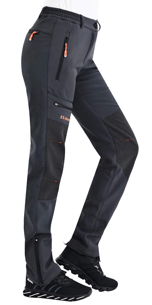 Postropaky Womens Outdoor Snow Ski Pants Waterproof Hiking Insulated Softshell Pants Snowboard Zipper Bottom Leg(313Grey14S)
