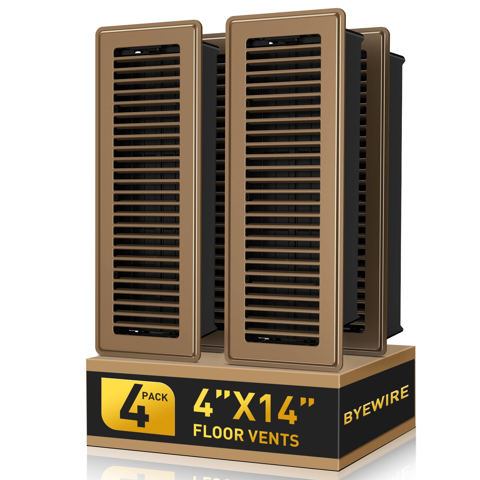4x14 Floor Register Vent - Heavy Duty Steel Vent Covers for Home Floor and Wall - Adjustable HVAC Vents with Smooth Edges - Rust-Resistant Walkable for Home & Office - 4 Pack (Brown)