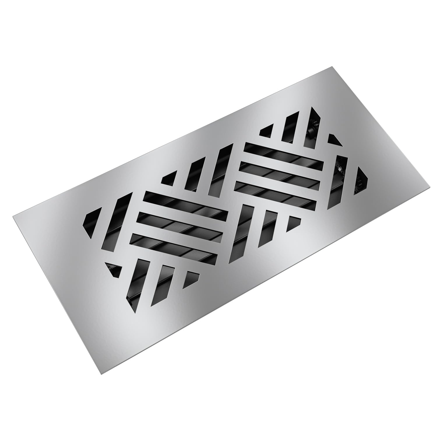 "Reggio Register 4x10 Floor Vent Cover, Low-Profile Steel Register, Silver Diagonal Pattern, Rust-Resistant Louver, Made in USA"