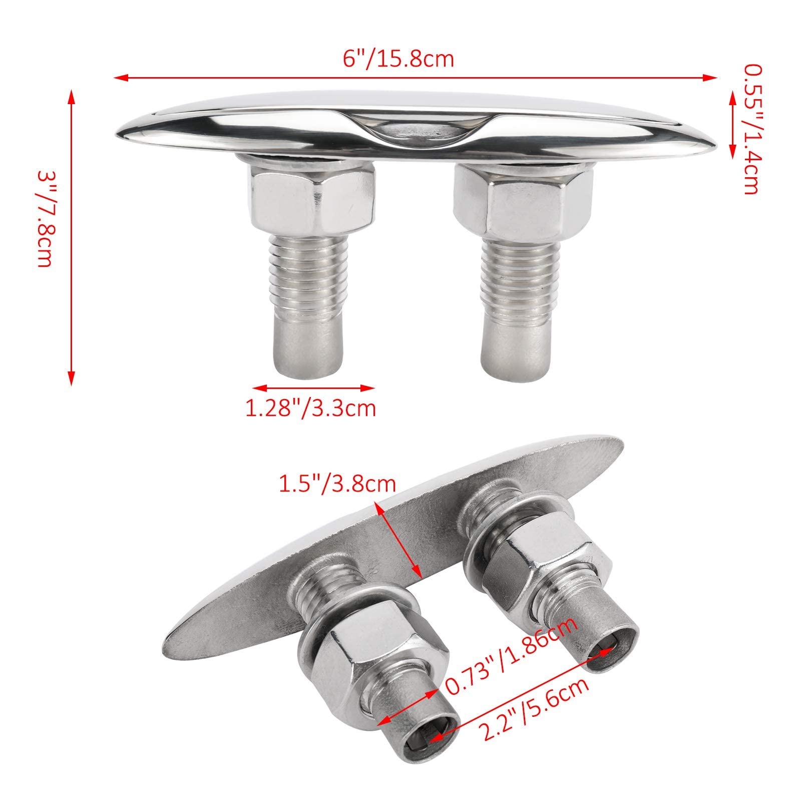 Stainless Steel 316 Pull Up Retractable Flush Dock Cleat 6.5" Boat Marine Mooring  - Amarine Made 2 Pack Stainless Steel 316 Pull Up Cleat - 6-1/2" -M0098S (2)