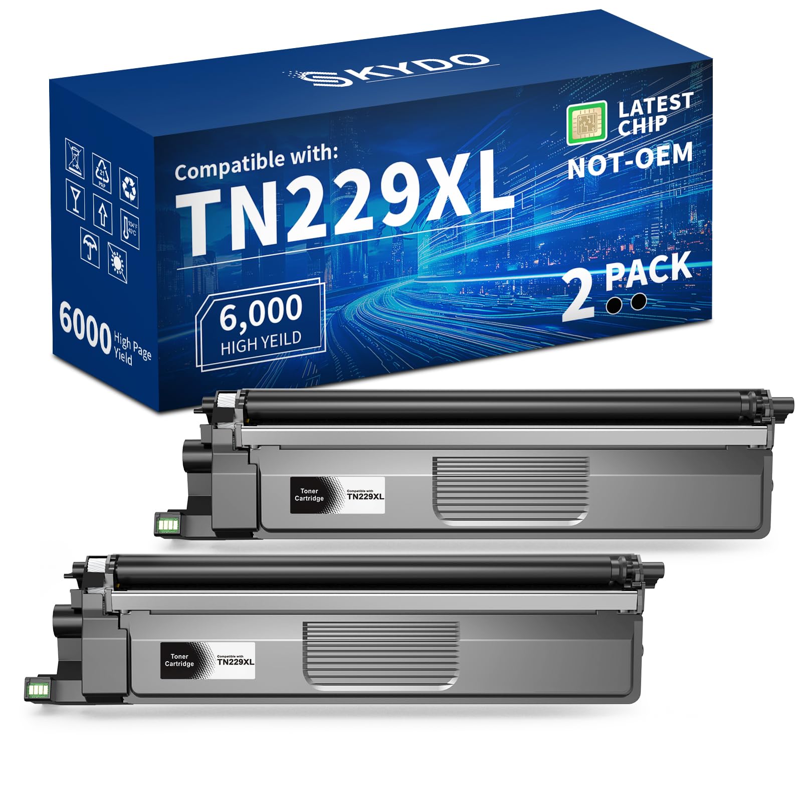 Skydo TN229XL Black Compatible Toner Cartridges Replacement for TN229 TN-229 TN 229 XL Toner Cartridges to Use with MFC-L3780CDW MFC-L3720CDW HL-L3280CDW HL-L3220CDW Printer(2 Blacks)
