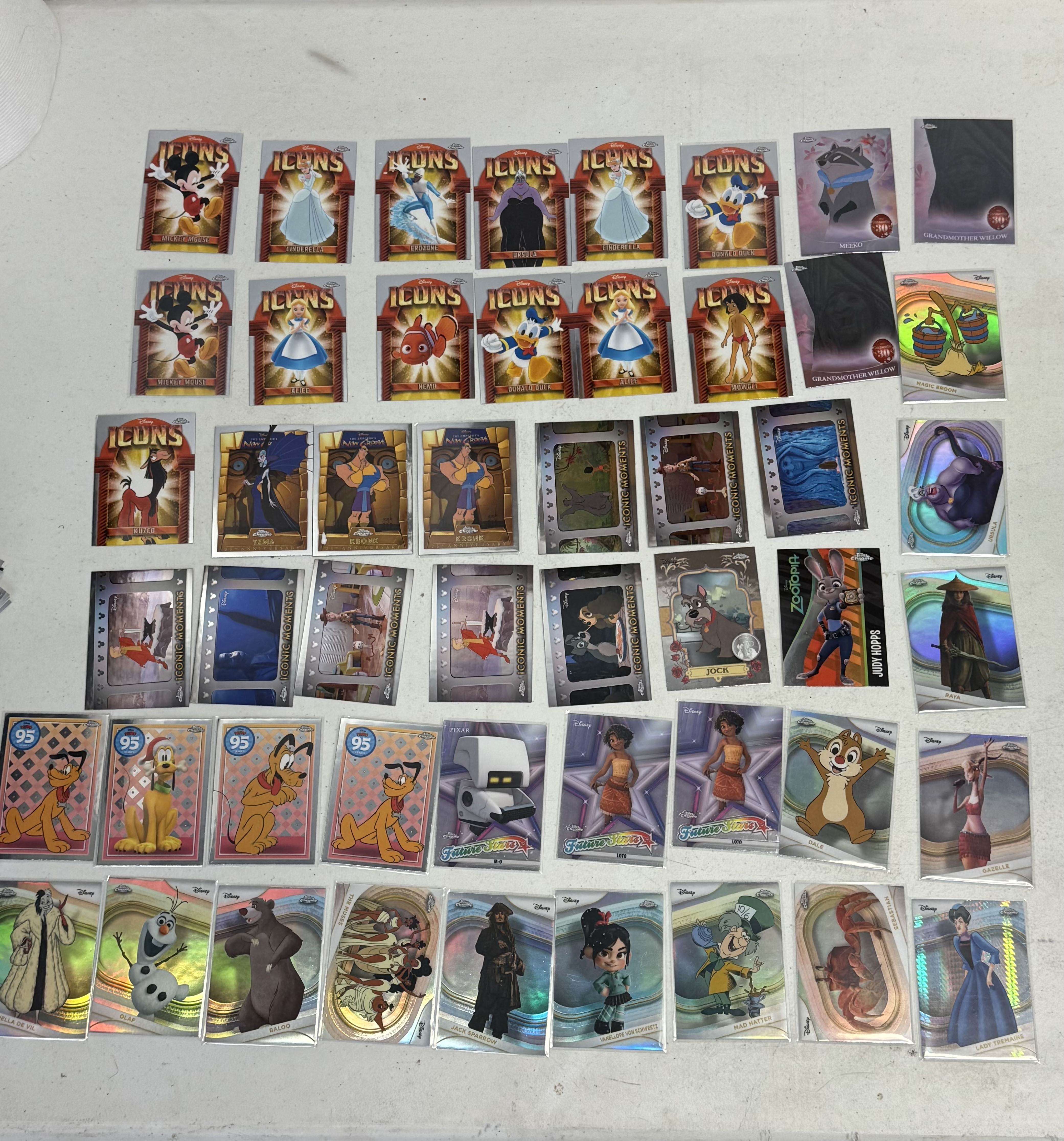 Disney Topps Chrome 50 Card Lot  – ICONS, Anniversary, Inserts, Refractors