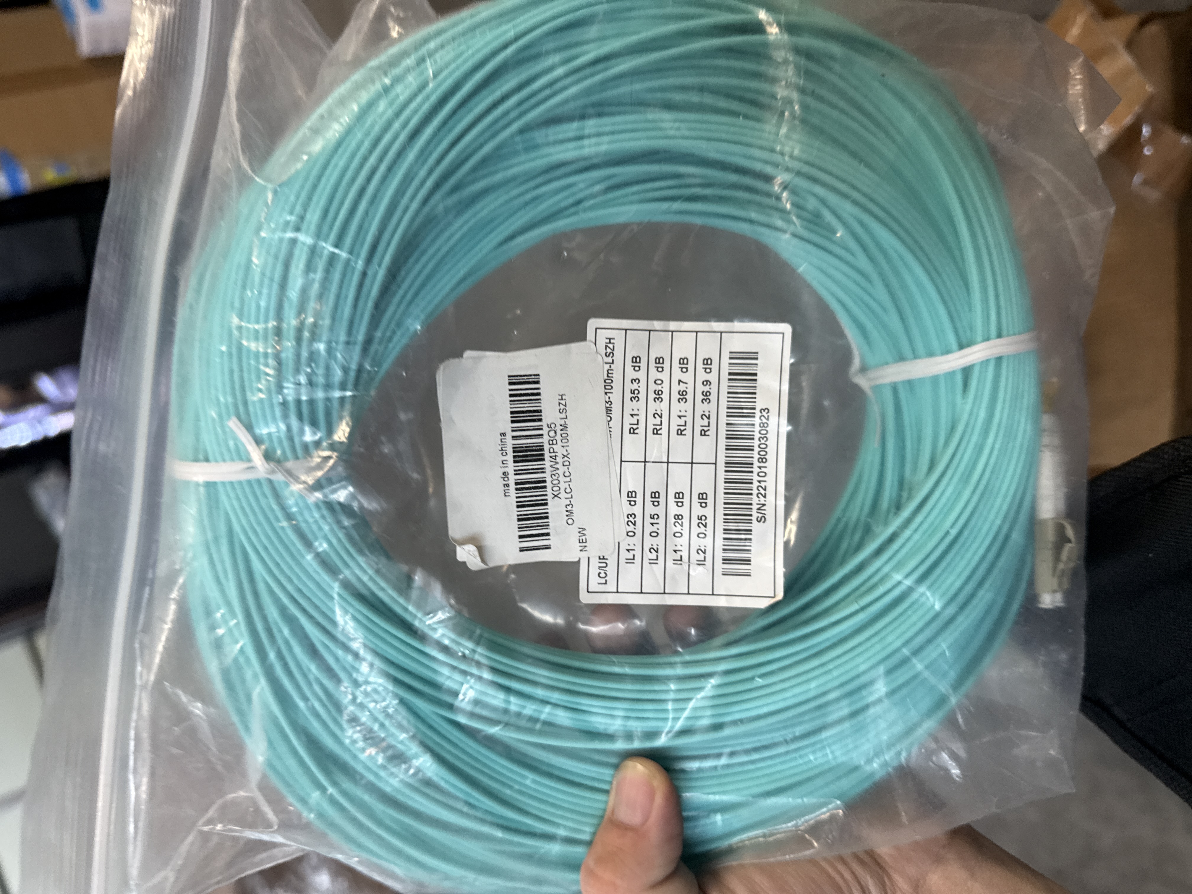 100M(328ft) OM3 LC to LC Fiber Patch Cable,10GB/40GB Multimode Duplex 50/125µm 2.0mm Fiber Optic Jumper Cords Length Option: 0.5M(1.6ft)-100M(328ft)