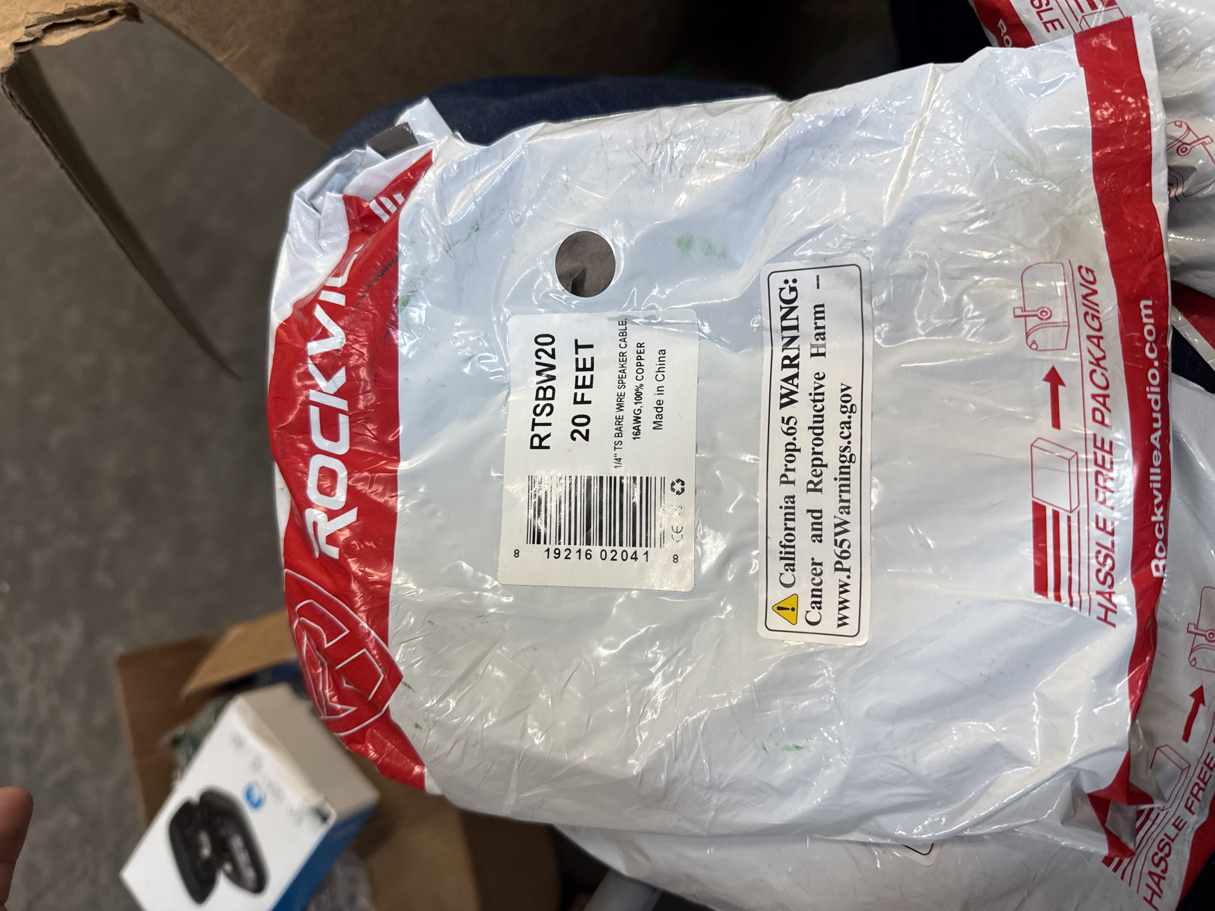 Rockville RTSBW20 20 Foot 1/4  TS to Bare Wire Speaker Cable 16 AWG 100% Copper