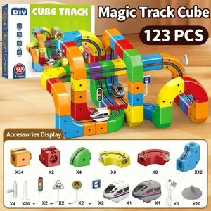 123PCS Track Car Baby Racing Runway Slot Stem Educational Electronic Train Rail