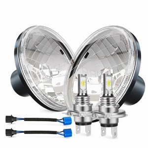 Pair 7" Round Sealed Beam Style Headlights w/ LED Bulbs & Adapters
