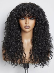 GORGIUS Veralux Blend Shaggy Haircuts Natural Black Curly Wig with Bangs