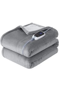 Sealy Gray Heated Flannel and Sherpa Throw Blanket, 50" X 60"