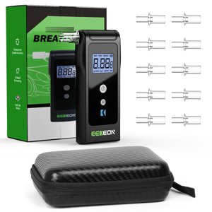Breathalyzer, Fuel Cell Breathalyzer for Alcohol, Personal Alcohol Breathalyzer Tester for Home with LCD Digital Display and 10 Mouthpieces (Black)