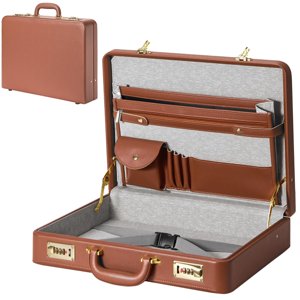 LOCKCURX Briefcases for Men, Anti-Theft Dual Lock Briefcase with 16 Inch Laptop Compartment, Waterproof Faux Leather, Brief Cases Men with Multi File Organizer, Perfect for Office, Travel (Brown)