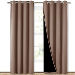 NICETOWN Cold Blocking Curtains, 100% Blackout Curtains Thermal, Noise Reduction and Privacy Curtains for Patio Door, Black Lined Blackout Drapes with Grommet Top, Cappuccino, 1 Pair, W52 x L84