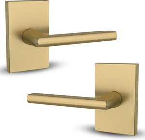 Mega Handles Glamor Dummy Lever, Door Handle Set for Closet or French Doors, Single Side Door Levers, Non-Turning, Fits All Standard Door Sizes, Screws Included - Satin Brass (2 Pack)