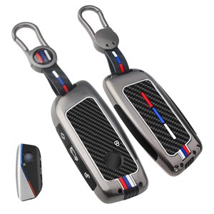 1Pcs Heavy Zinc Alloy Key Fob Cover for BMW 2023-2025, Full Protection Remote Keychain with Carbon Fiber Pattern Compatible with BMW New 5/7 Series X1 X5 x6 x7 XM IX IX3 I5 I7 740i 760i (Gunmetal-CF)