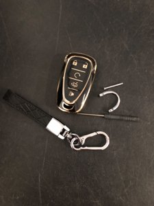 QBUC for Chevy Key Fob Cover With Keychain Gold Trim Soft TPU Protection Case Compatible with 2016-2025 Chevy Equinox Malibu Camaro Blazer Traverse Trailblazer Trax 5-Buttons(Gold Trim Black) photo 2