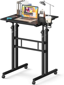 Small Standing Desk with Wheels, Tall Mobile Stand Up Table, Portable Standing Desk for Walking Pad, Rolling Table Adjustable Height, Rolling Computer Table for Tall Person