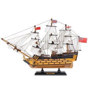 NAUTIMALL HMS Victory Model Ship, 15 inch Handcrafted Wooden Replica with Canvas Sails, Naval Warship Display Model (V40)