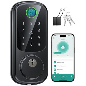 Smart Locks for Front Door, Fingerprint Keyless Entry Door Lock with Security Smart Deadbolt and Touchscreen Keypad, App Control, Auto Lock, Easy Install, Matte Black, (2025 Upgrade)
