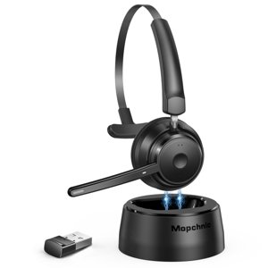 Mopchnic Bluetooth Headset, Wireless Headphone with Microphone, On Ear Bluetooth with USB Dongle for Office Call Center Skype Zoom Meeting Online Class (KH113M)