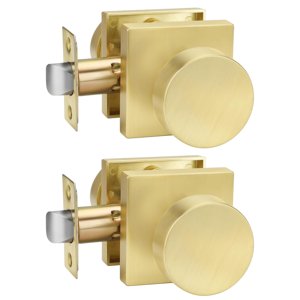 goldenwarm Passage Door Knobs Gold, Zinc-Alloy Heavy Duty Closet Door Knob, Contemporary Brass Door Knobs Passage, Brushed Gold Door Knob Handle for Hallway(2 Pack)