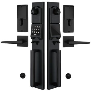 NEWBANG Left-Handed Matte Black Electronic Smart Handleset with Keypad Lock for Double Front Door?Keys Reserved?,MDHST2016DB-E-SET-LH