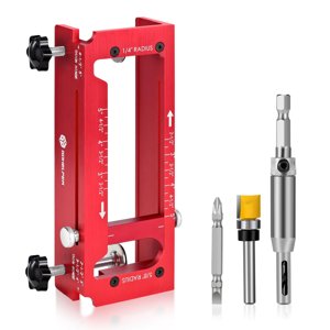 Door Hinge Jig, Aluminum Alloy Door Hinge Template Kit for Router, Adjustable Mortise Jig Fits Door Hinges from 2.5" to 5" Length and Thicknesses, 1/4" Radius, 5/8" Radius and Square Corner Types