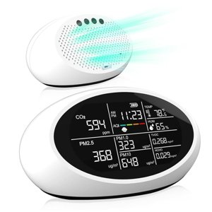 18 in 1 Air Quality Monitor Indoor, Portable CO2 Detector for CO2, Temperature (°F), Humidity, VOC, PM2.5, PM1.0, PM10 & Time Display, ?Dual Chip & High Accuracy?Air Quality Tester for Home