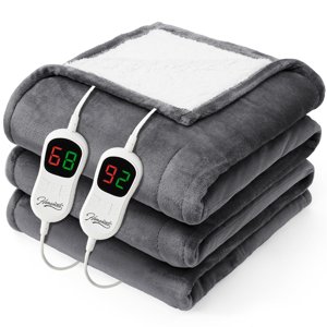 Homemate Heated Electric Blanket Queen Size - 84"x90" Heating Bed Blanket Throw with 10 Heating Levels 8 Hours Auto Off Fast Heating Over-Heat Protection Ultra Soft Flannel ETL Certified, Grey