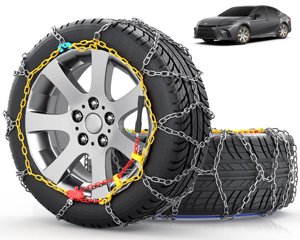 Snow-Chains Easy Install Tire-Chains, One-Pull Fit Design Tire Snow Chains for Passenger Cars, Sedan, SUVs, Emergency Winter Tire Traction Car Tires 235 245 255 275 - Set of 2 (KN140)
