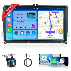 8 CORE 4G+64G Car Radio for VW Passat Jetta Tiguan Golf MK5 MK6 T5 EOS Polo with Wireless CarPlay Android Auto, 9 Inch IPS Touch Screen Android 13 Stereo GPS WiFi Bluetooth 32-Band DSP