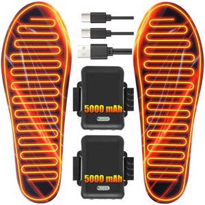 Heated Insoles Rechargeable, Heated Insoles with 5000 mAh Battery, Foot Warmers with 4 Heating Levels, for Men and Women, Skiing, Hunting, Outdoor Winter Use, Washable and Trimmable (L* 8.5.13)
