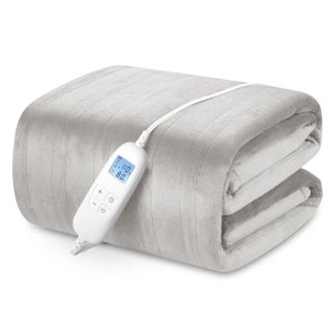 PROALLER Electric Heated Blanket Queen Size with 6 Levels & 8h Auto Off, Ultra Soft Flannel Full Body Heating Blanket, Machine Washable, Warm Gray, 84" x 90"