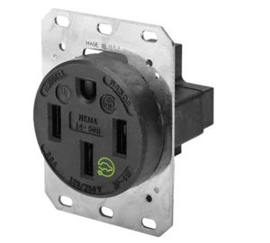 Hubbell HBL9450A Straight Blade Device Receptacle, RTP, Industrial Grade, 3-Pole 4-Wire Grounding, 50A 125/250V, 14-50R