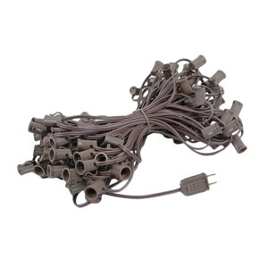 Novelty Lights 100 Foot C7 Outdoor String Light Christmas Stringer - Patio String Lights - Candelabra Base (C7/E12) - 12" Spacing - Brown Wire
