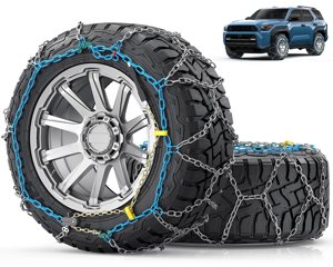 Snow-Chains Easy Install Tire-Chains, One-Pull Fit Heavy-Duty Tire Snow Chains for Pickup Trucks & SUVs Off-road, Emergency Tire Traction Car Tires 265 275 285 295 305 315 - Set of 2 (SCRV275)