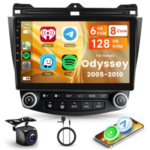 8 Core 6+128G Android Car Stereo Radio for Honda Accord 2003-2007 Wireless Carplay Android Auto, 10.1’’ Touch Screen Head Unit Bluetooth GPS Navigation Mirror Link WiFi FM/RDS DSP Backup Camera SWC