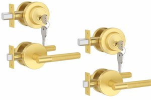 Asidrama Premium Brushed Gold Zinc-Alloy Front Door Lock Set: Double Cylinder Deadbolt, Heavy Duty Security Handleset for Left/Right Exterior Doors, Universal Entry Locks (2 Pack) photo 9