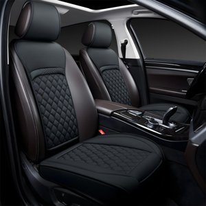 Joy Forserve Front Car Seat Covers for Audi,Leather Waterproof Seat Protector Custom Fit Audi Q5 A4 Q7 A3 A6 A8 A5 S6 S7,Partial Back Coverage,2 Pack,Black