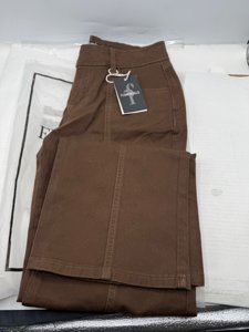 Flamingals Straight Leg Cargo Pants for Women Mid Rise Stretchy Seam Front Business Casual Dress Pants Brown XS photo 4