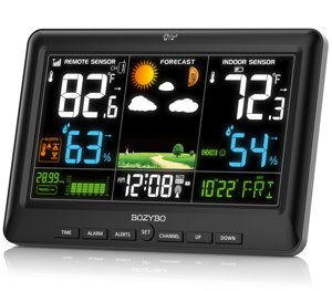 Weather Station Wireless Indoor Outdoor Thermometer: BOZYBO Digital Atomic Clock with Indoor/Outdoor Temp, Temperature Gauge Weather Clock with Calendar and Adjustable Backlight