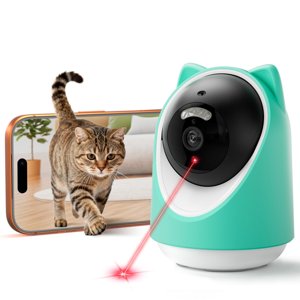 ASFSKY Pet Camera 2K Indoor Cat Camera Auto-Tracking for Cats, Cat Laser, Motion Detection Alerts, Night Vision, 2-Way Audio of pet Monitor, Cat Dog Home Security Camera with Phone App ?Light Green?