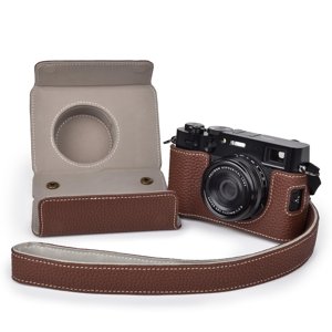VOVMOEYA X100VI Leather Half Case with Strap - Brown