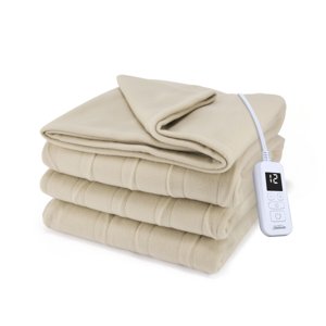 Sunbeam Royal Ultra Fleece Heated Electric Blanket Twin Size, 84" x 62", 12 Heat Settings, 12-Hour Selectable Auto Shut-Off, Fast Heating, Machine Washable, Warm and Cozy, Pebble