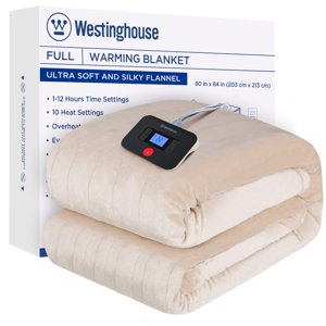 Westinghouse Electric Blanket Full Size, Super Cozy Soft Flannel 80"" x 84"" Heated Blanket with 10 Fast Heating Levels & 1-12 Auto-Off, Machine Washable, ETL&FCC Certification, Beige