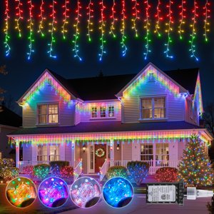 2025 New Upgraded Colorful Twinkling Icicle Lights for Outside - 33 ft 420LED Christmas Lights Outdoor - Waterproof Icicle for House Roof Garden Deck Balcony Porch Pathway Party Holiday Indoor