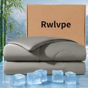 Rwlvpe Cooling Comforter Queen Size, 100% Rayon Derived from Bamboo Shell, Cooling Blanket for Hot Sleepers, Q-Max>0.48 Breathable Bamboo Fill Duvet Insert (106"x90", Grey)