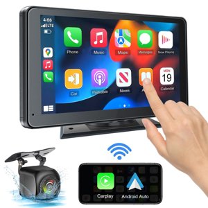 Portable Wireless with Apple CarPlay and Android Auto Screen for Car, 7" HD Touch Screen Car Stereo with Mirror Link, Bluetooth 5.2, Backup Camera, AUX,FM Transmitter for All Vehicle