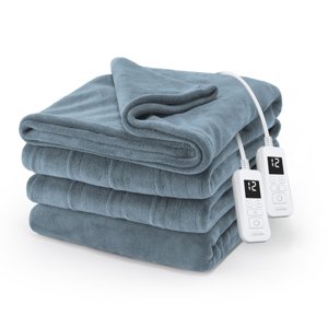 Sunbeam Electric Royal Luxe Microplush Heated Blanket, 12 Heat Settings, 12-Hour Auto Shut-Off, Fast Heating, Warm and Cozy, Cadet Blue Color, Queen (90" x 84")