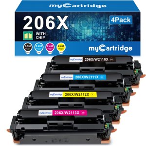 206X Toner Cartridges 4 Pack High Yield (with Chip) Compatible Replacement for HP 206X 206A for Color Laserjet Pro MFP M283fdw M283cdw M283fdn M282nw Pro M255dw M255nw M283 M255 Printer W2110X W2110A